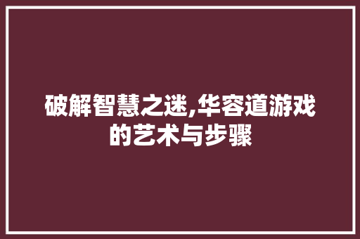 破解智慧之迷,华容道游戏的艺术与步骤