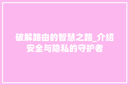 破解路由的智慧之路_介绍安全与隐私的守护者