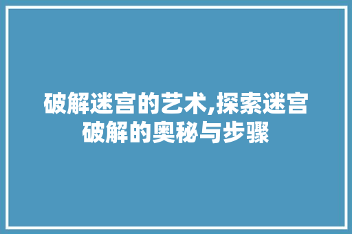 破解迷宫的艺术,探索迷宫破解的奥秘与步骤