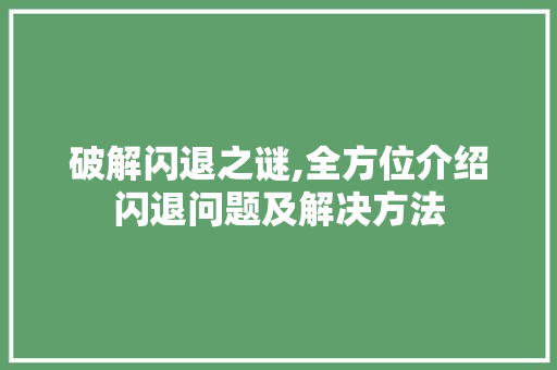 破解闪退之谜,全方位介绍闪退问题及解决方法