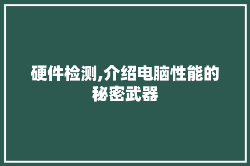 硬件检测,介绍电脑性能的秘密武器