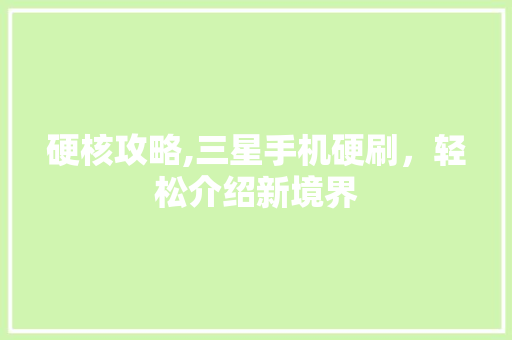 硬核攻略,三星手机硬刷，轻松介绍新境界