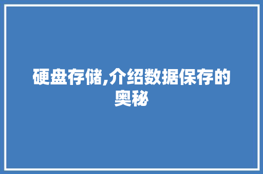 硬盘存储,介绍数据保存的奥秘 服务器/数据库