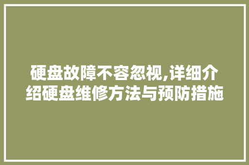 硬盘故障不容忽视,详细介绍硬盘维修方法与预防措施
