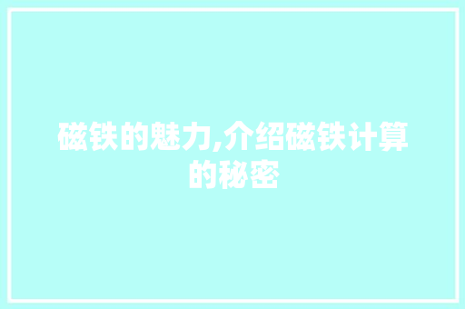 磁铁的魅力,介绍磁铁计算的秘密
