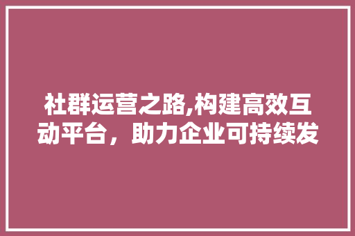 社群运营之路,构建高效互动平台，助力企业可持续发展