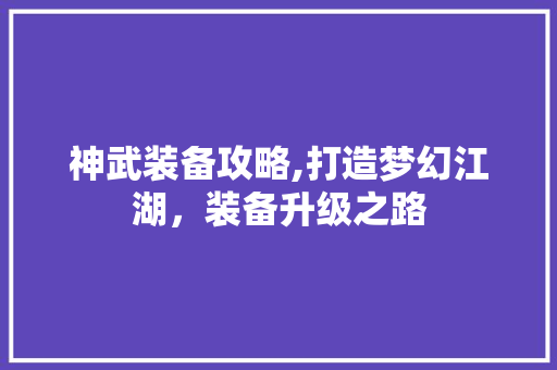 神武装备攻略,打造梦幻江湖，装备升级之路