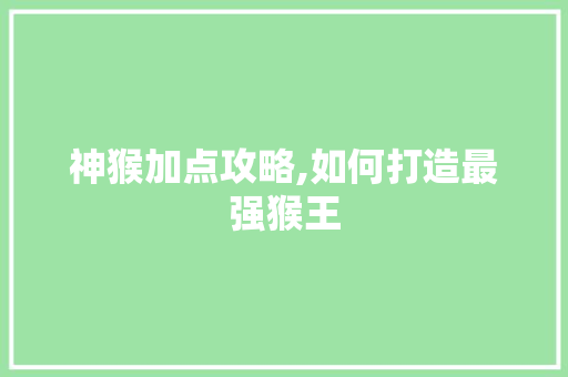 神猴加点攻略,如何打造最强猴王