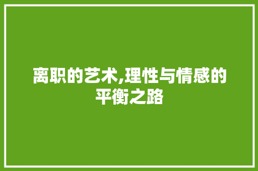 离职的艺术,理性与情感的平衡之路