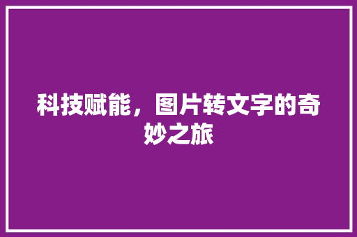 科技赋能，图片转文字的奇妙之旅