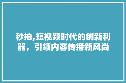 秒拍,短视频时代的创新利器，引领内容传播新风尚