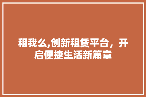 租我么,创新租赁平台，开启便捷生活新篇章
