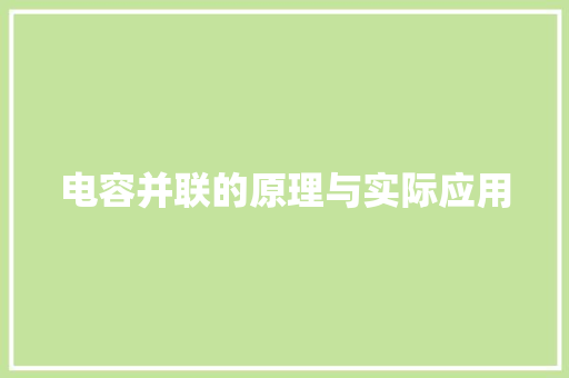 电容并联的原理与实际应用