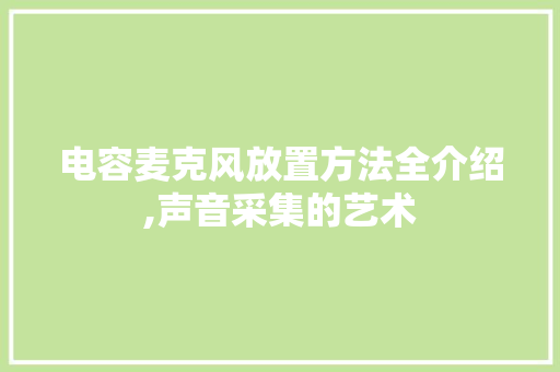 电容麦克风放置方法全介绍,声音采集的艺术