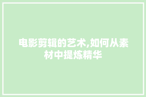 电影剪辑的艺术,如何从素材中提炼精华 服务器/数据库