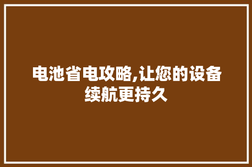 电池省电攻略,让您的设备续航更持久
