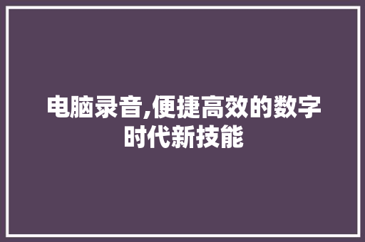 电脑录音,便捷高效的数字时代新技能
