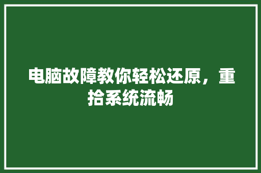 电脑故障教你轻松还原，重拾系统流畅