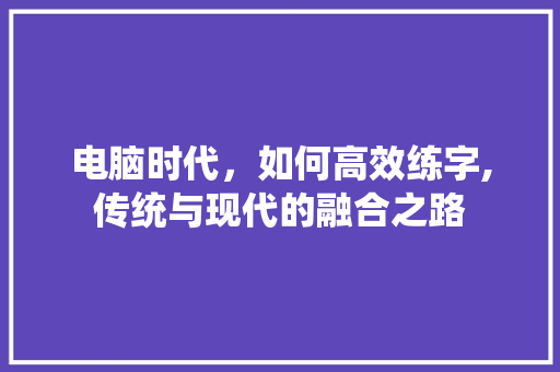 电脑时代，如何高效练字,传统与现代的融合之路