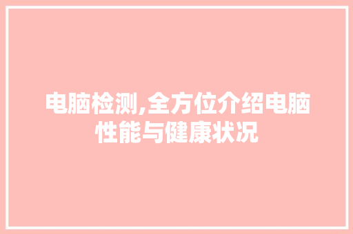 电脑检测,全方位介绍电脑性能与健康状况