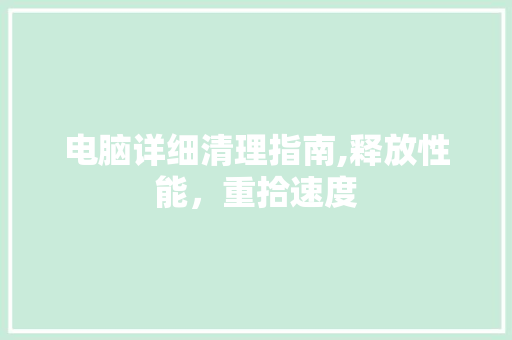 电脑详细清理指南,释放性能，重拾速度