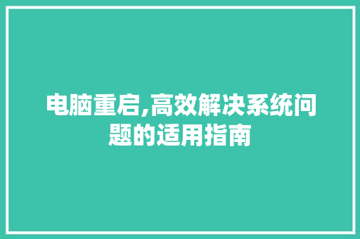 电脑重启,高效解决系统问题的适用指南