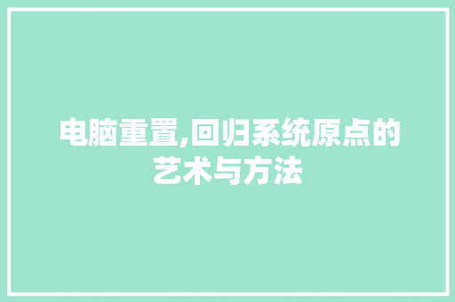 电脑重置,回归系统原点的艺术与方法