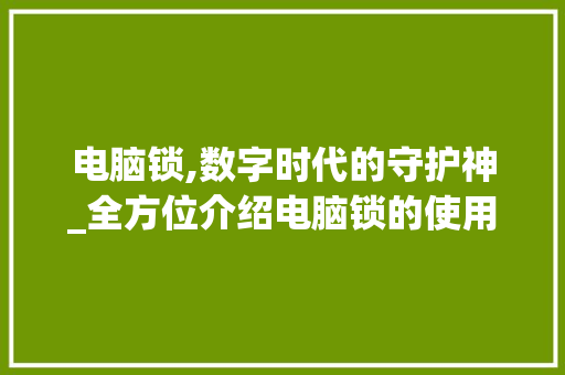 电脑锁,数字时代的守护神_全方位介绍电脑锁的使用与重要性
