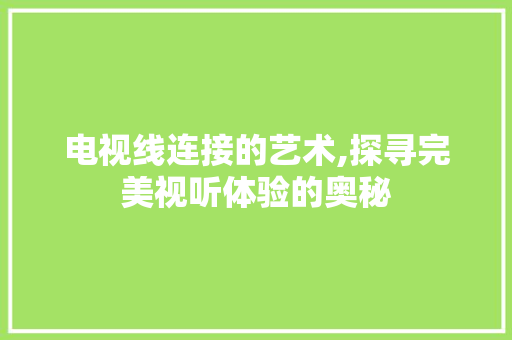 电视线连接的艺术,探寻完美视听体验的奥秘 友链在线