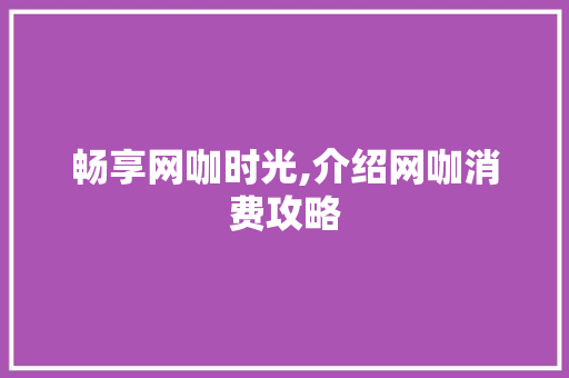 畅享网咖时光,介绍网咖消费攻略