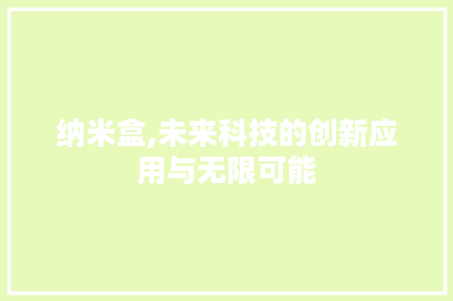 纳米盒,未来科技的创新应用与无限可能 建站教程