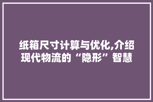 纸箱尺寸计算与优化,介绍现代物流的“隐形”智慧 建站教程