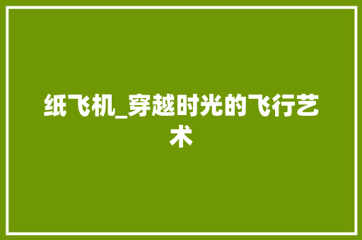 纸飞机_穿越时光的飞行艺术