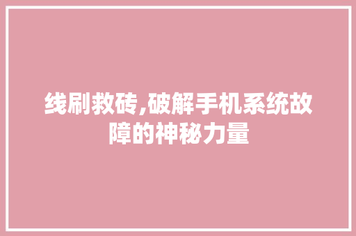 线刷救砖,破解手机系统故障的神秘力量