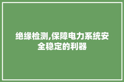 绝缘检测,保障电力系统安全稳定的利器