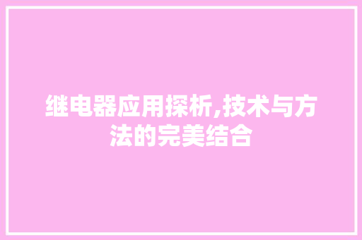 继电器应用探析,技术与方法的完美结合