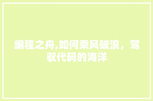 编程之舟,如何乘风破浪，驾驭代码的海洋