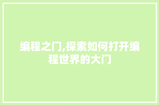 编程之门,探索如何打开编程世界的大门