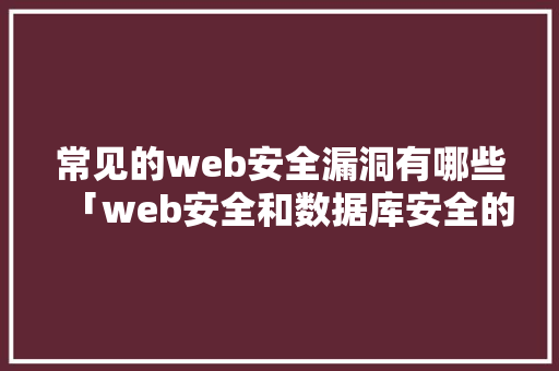 常见的web安全漏洞有哪些「web安全和数据库安全的区别」 常见的web安全漏洞有哪些「web安全和数据库安全的区别」 建站教程