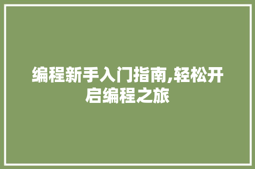 编程新手入门指南,轻松开启编程之旅