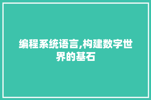 编程系统语言,构建数字世界的基石