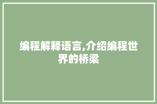 编程解释语言,介绍编程世界的桥梁