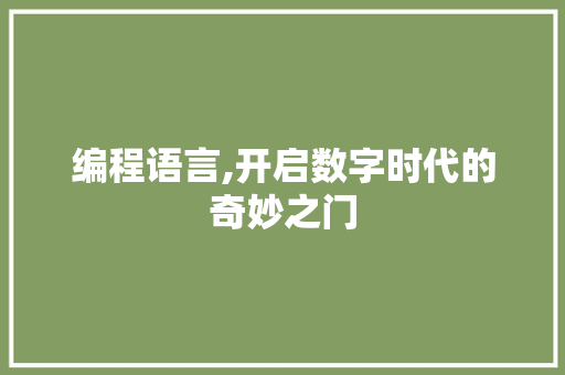 编程语言,开启数字时代的奇妙之门