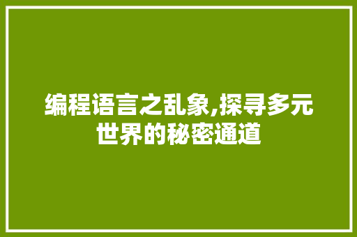 编程语言之乱象,探寻多元世界的秘密通道