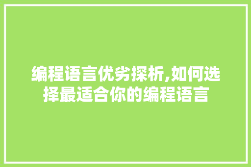 编程语言优劣探析,如何选择最适合你的编程语言