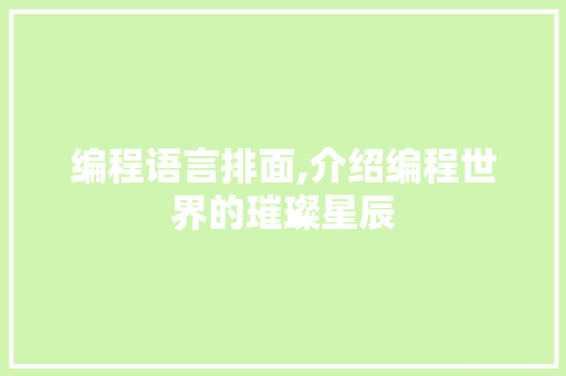 编程语言排面,介绍编程世界的璀璨星辰