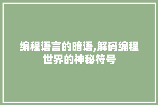 编程语言的暗语,解码编程世界的神秘符号