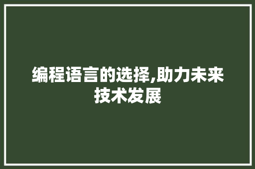 编程语言的选择,助力未来技术发展 编程语言的选择,助力未来技术发展