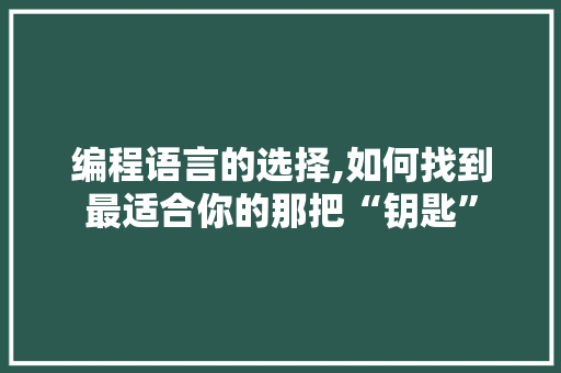 编程语言的选择,如何找到最适合你的那把“钥匙” 编程语言的选择,如何找到最适合你的那把“钥匙”