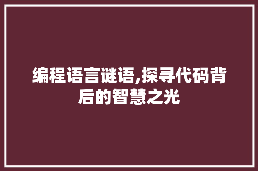 编程语言谜语,探寻代码背后的智慧之光